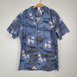 Hawaiian Gray/Blue Floral Short Sleeve Shirt - Size M